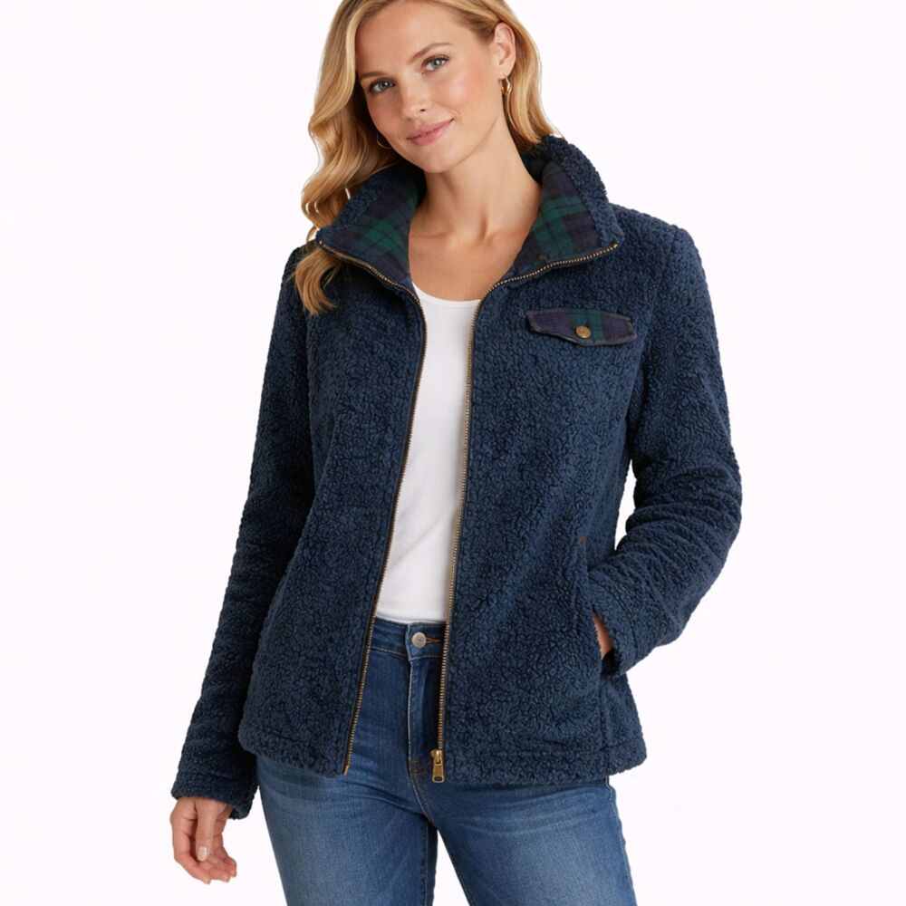 Pendleton Medium Pile Sherpa High Neck Full Zip Jacket Teal Blue S